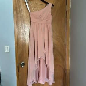 Blush pink one shoulder prom dress